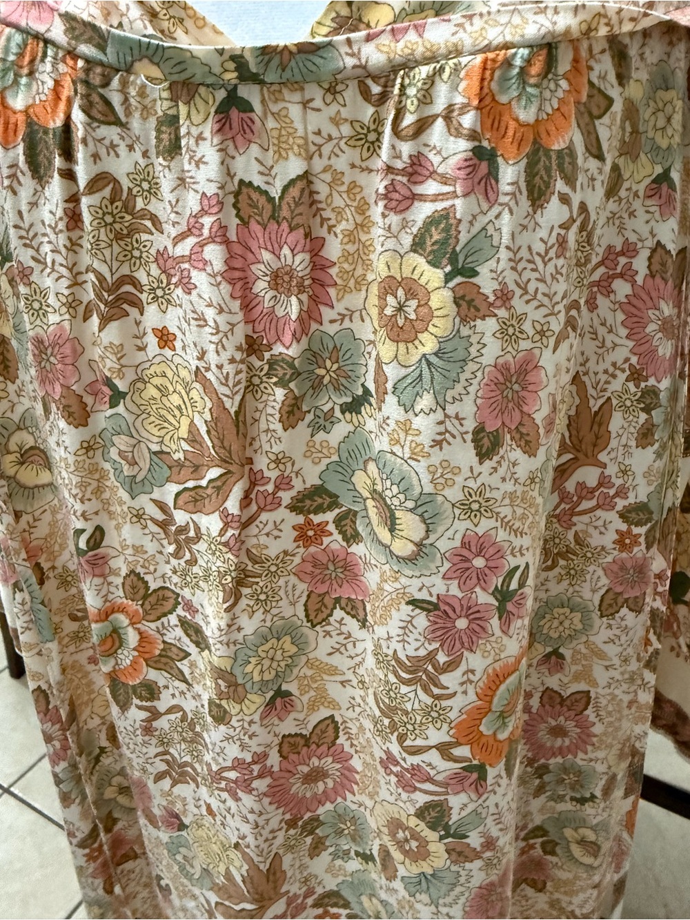 Women's Floral Boho Sleep Tunic - Cream with Pink & Green Floral - Picture 6 of 10